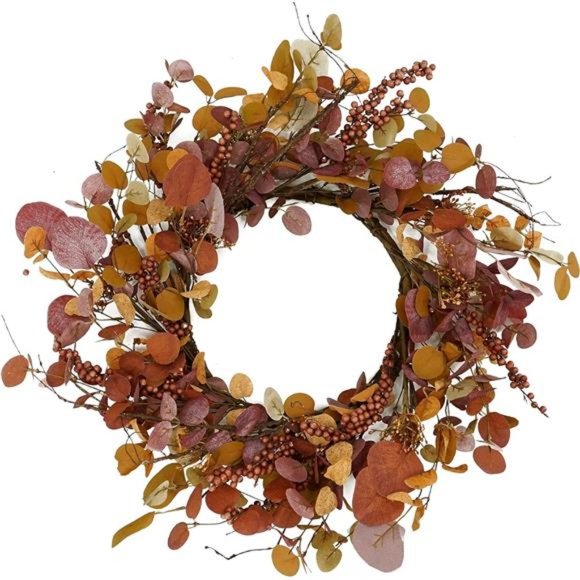 20 inch Artificial Fall Wreath Autumn Eucalyptus Wreath with Multicolor Leaves - Picture 1 of 7